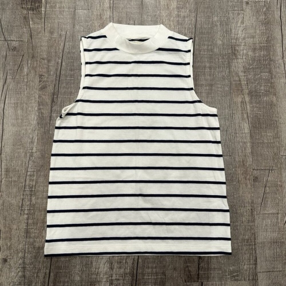 Madewell Tune Mockneck Tank Top Harmon Stripe Blue White Women's S Sleeveless